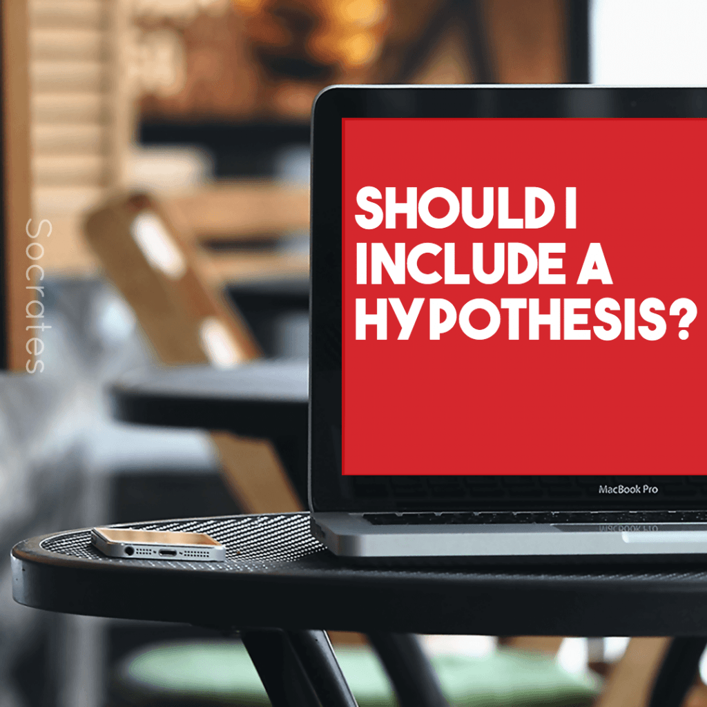 Image of a laptop with the words, "Should I include a hypothesis?" on the screen. 