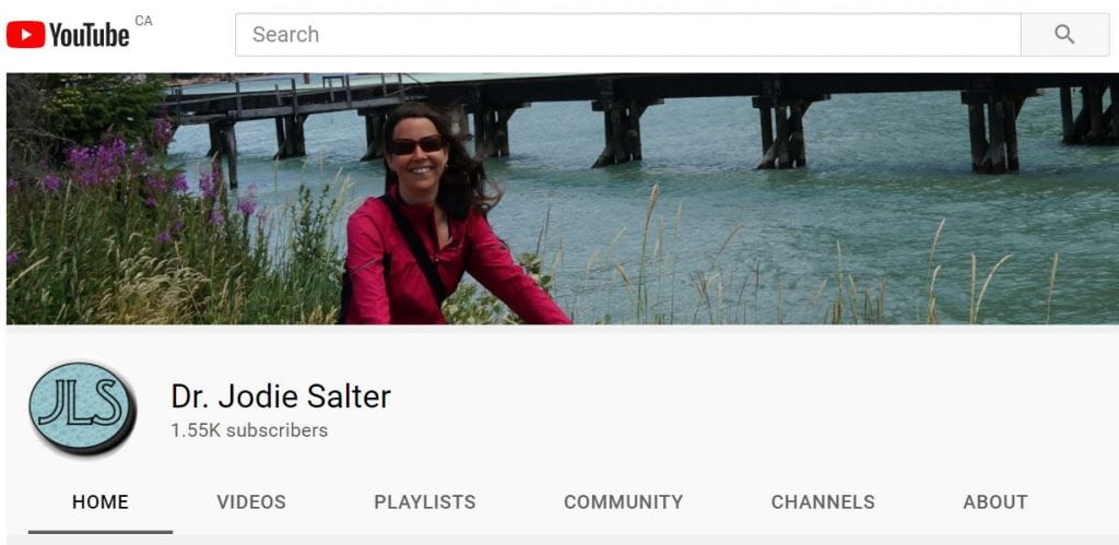 header image of Dr. Jodie Salter's Youtube channel with woman in front of water and a bridge